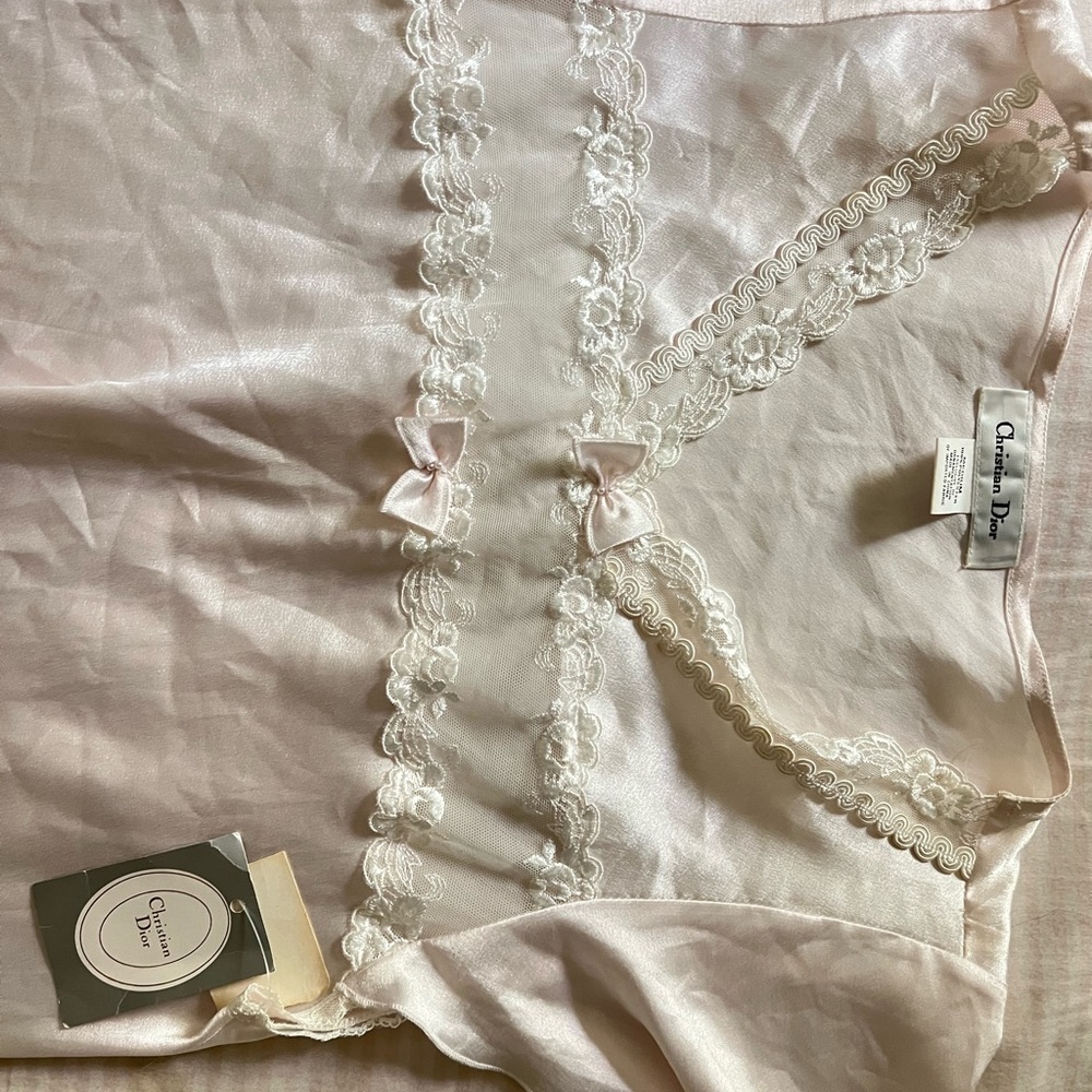 Dior Pale Pink Lace-Trim Chemise with Satin Bows
